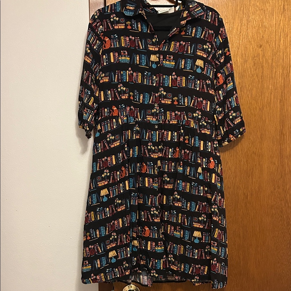 Chic Black Book Print Long Sleeve Dress